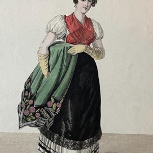 Antique Hand-Coloured Engraving of Hamburg Cook, 19th-Century Costume fashion Print, Gatine