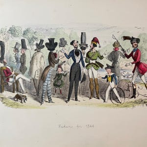 1868 Hand-Coloured Lithograph "Fashions for 1844" by John Leech - Victorian Satirical Illustration