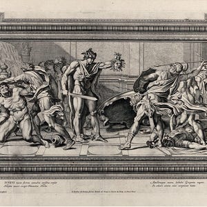 Perseus and Medusa Engraving Print | A4 Greek Mythology Wall Art | Antique Roman Style Artwork | Classical Warrior Poster