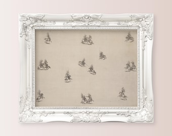 Renaissance Jousting Horsemen Etching – A4 Historical Art Print of Cavalry Duel Studies, Antique Style Wall Art