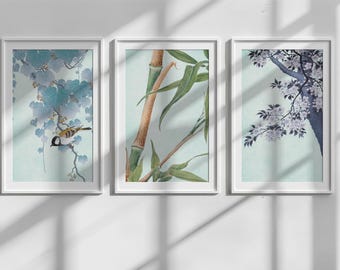 Japanese Botanical Wall Art Print – Blossom, Sakura, Bamboo | Vintage Floral Ukiyo-e Inspired Poster | Wabi Sabi aesthetic | Home decor
