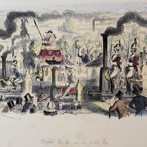 1868 Hand-Coloured Lithograph "Hyde Park as it Will Be" by John Leech - Victorian Satire