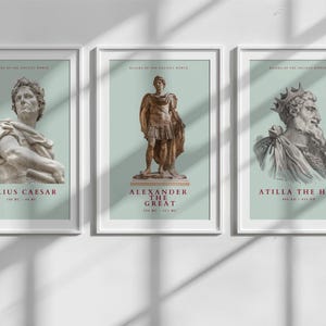 Herrscher der Antike Poster | Julius Cäsar, Dschingis Khan, Alexander der Große | Historischer Führer Wandkunst | A4 & A3 Drucke