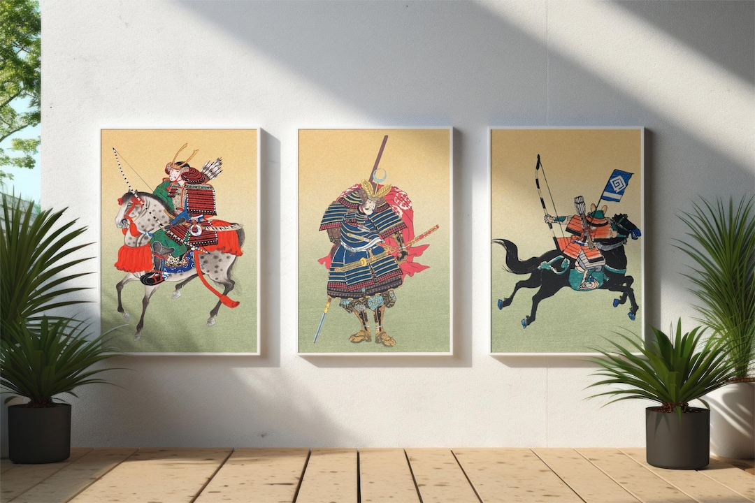 Samurai Wall Art - Japanese Warrior Print Set - Vintage Ukiyo-e Style ...