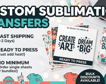 Custom Sublimation Transfers, Ready to Press, Custom Sublimation Gang Sheet, Shirt & Trucker Hats, Full Color Custom Transfer Print