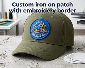 Custom Iron On Patch for Hats & Jackets, Blank Sublimation Patch with Embroidery Border, Full Color Logo Patch