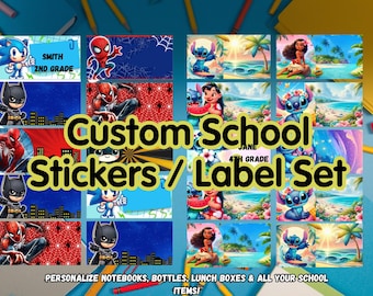 Custom Waterproof School Name Labels – Character Sticker Sheets (Set)