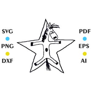 Symbole étoile poney, pentagramme équin abstrait, totem cheval céleste - téléchargement numérique | svg, png, dxf, ai, eps, pdf pour Cricut & Silhouette