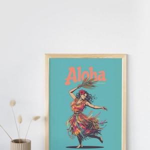 Aloha Hula Dance Digital Art Print – Hawaiian Tropical Wall Decor