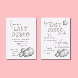 Last Disco Bachelorette Invitation & Itinerary Template | Editable Canva Design