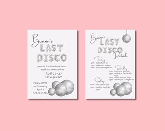 Last Disco Bachelorette Invitation & Itinerary Template | Editable Canva Design