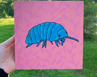 Mignon pastel zèbre isopode Roly Poly Pill Bug oeuvre d'art originale peinture acrylique