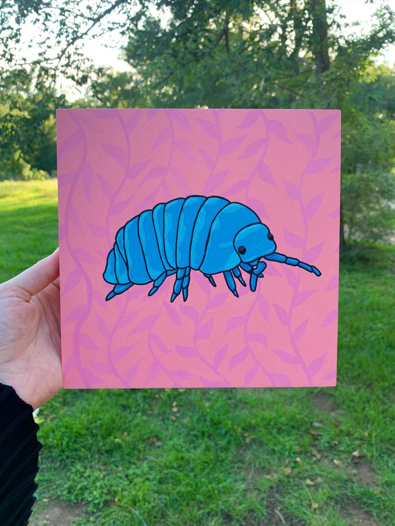 Cute Pastel Zebra Isopod Roly Poly Pill Bug Original Artwork Acrylic ...