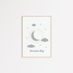 Dream Big Moon Nursery Print | Minimalist Celestial Wall Art | Sun and Stars Digital Download | Neutral Baby Room Decor | Instant Printable