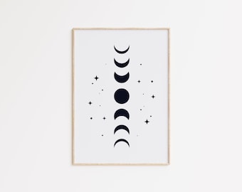 Minimalist Moon Phase Print: Celestial Starry Wall Art (Digital Download)