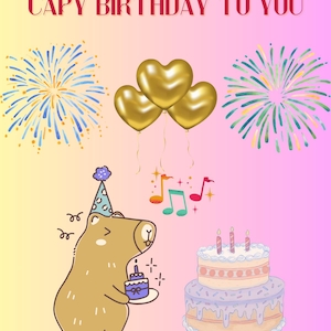 Carte d'anniversaire numérique Capybara - carte de voeux imprimable mignonne et drôle sur le thème des animaux pour téléchargement immédiat Taille de carte standard (4 x 6 pouces)