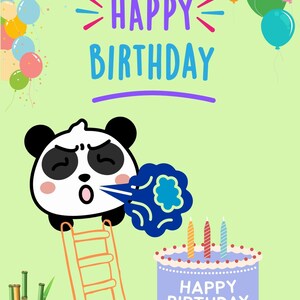 Kawaii Panda Birthday Card – Sweet & Fun Panda Illustration, Instant Digital Download
