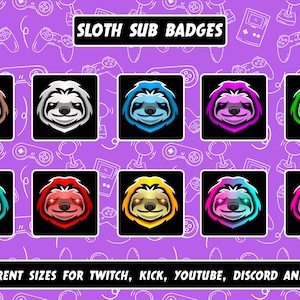 Sloth twitch sub badges/ Sloth sub badges/ Sloth kick badges/ Sloth discord badges/ Sloth youtube badges/ Sloth bit badges