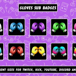 Insignias de suscripción de transmisor de guantes: Twitch, Discord, Kick, YouTube