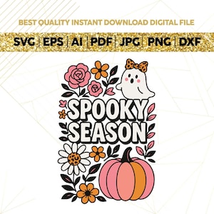 Preppy Pastel Halloween PNG, Cute Ghost Boho Spooky Season Sublimation, Aesthetic Fall T-Shirt Digital Download,Preppy Spooky Season Design