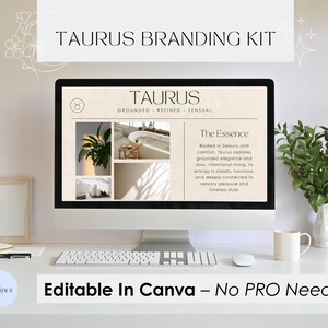 Plantilla de Canva para el kit de marca Tauro / Tablero de estado de ánimo estético del zodíaco + Tablero de marca / Paquete de Canva de astrología editable para creativos