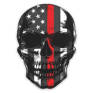 Skull Thin Red Line Firefighter American Flag Sticker Car Bumper Vinyl Decal