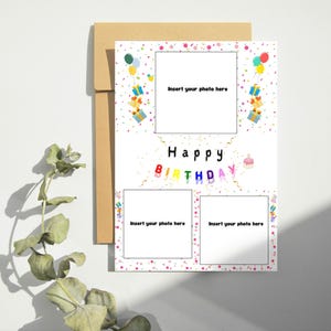 Elegante biglietto di auguri di buon compleanno con inserti fotografici e messaggio personalizzato all'interno / Download immediato, stampa e ritaglia / Per tutte le età e i sessi