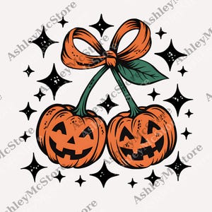 Vintage Pumpkin Cherries png, Autumn Girly Sublimation, Halloween Pumpkin png, Fall Pumpkin Digital, Pumpkin Cheeries Coquette Digital