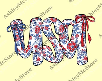 Floral Coquette USA png, 4th Of July Gift, Patriotic png, Coquette Bow png Floral Coquette, USA Retro American