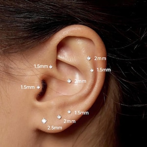 Titanium Labret Stud Earrings, Threadless Push Pin Flat Back Earrings, Tiny Tragus Earring, Forward Helix Earring, Tragus Piercing Stud