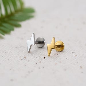 20G/18G/16G Lightning Bolt Push Pin Labret • Threadless Flat Back Earring • Tragus Stud • Flat Back Stud • Helix Stud • Cartilage• Nose Stud