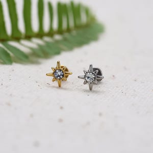 20G/18G/16G octagram star Push Pin Labret • Threadless Flat Back Earring • Tragus Stud • Flat Back Stud • Helix Stud • Cartilage• Nose Stud