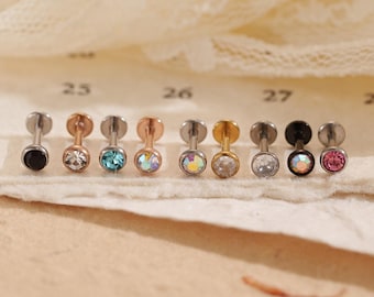 Aretes de labio de acero 316L, aretes con rosca interna y parte trasera plana, aretes pequeños para trago, aretes para hélix delantero, aretes para piercing de trago