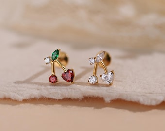 Petit labret fileté en titane et zircone cerisier • Boucle d'oreille à dos plat • Clous tragus • Clous hélicoïdaux • Clous en Cz • Clous pour cartilage • Clous de nez