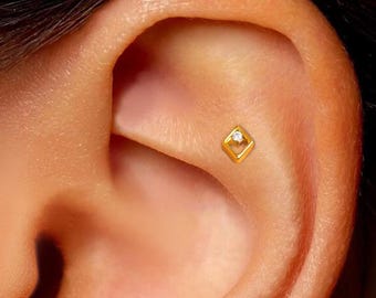 20G / 18G / 16G kleiner CZ Einfacher Push-Pin-Labret • Fadenlose Flachrückseite Ohrring • Tragus Bolzen • Flachrückseite • Helix Ohrstecker • Knorpel Ohrstecker