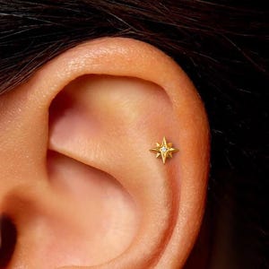 Pendiente de labio con rosca interna de estrella de circonita diminuta de 16 g • Pendiente de espalda plana • Pendiente de trago • Pendiente de hélix • Pendiente de circonita • Pendiente de cartílago • Pendiente de nariz