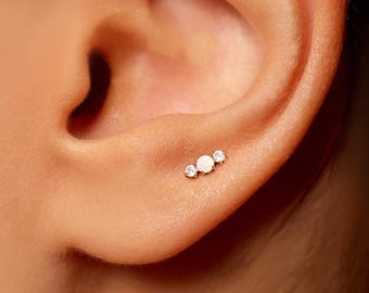 16G winziger CZ Opal Labret mit Innengewinde • Ohrring mit flacher Rückseite • Tragus Bolzen • Helix Ohrstecker • Cz Ohrstecker • Knorpel Ohrstecker • Nasen Ohrstecker