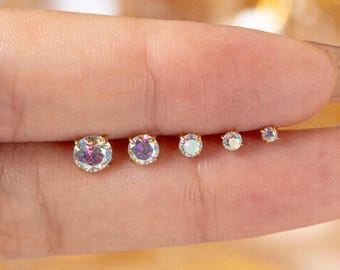 Fluoreszierende CZ Titan Labret Ohrstecker, Push Pin Flache Rückseite Ohrringe winzigen Tragus Ohrring, Freuen Helix Ohrring, Tragus Piercing Bolzen