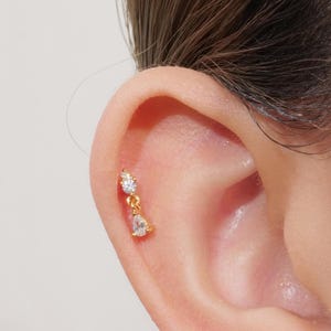 20G/18G/16G Cz Dangle Push Pin Labret • Threadless Flat Back Earring • Tragus Stud • Flat Back Stud • Helix Stud • Cartilage Stud