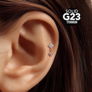 16G Titanium Flower Dangle Earrings , Cartilage/Conch/Helix Hoop Earring, Rook piercing • conch piercing