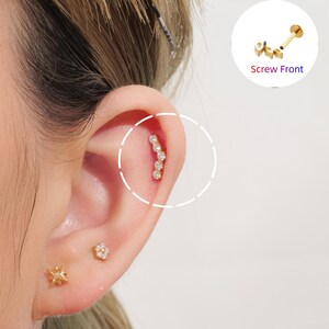 18G/16G Tiny CZ Climber Internally Threaded Labret • Flat Back Earring • Tragus Stud • Helix Stud • Cz Stud • Cartilage Stud • Nose Stud