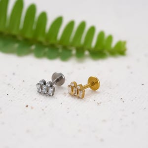 20G/18G/16G CZ Crown Push Pin Labret • Threadless Flat Back Earring • Tragus Stud • Flat Back Stud • Helix Stud • Cartilage• Nose Stud