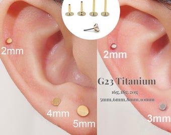 Titan Flacher Kreis Push Pin Labret / gewindeloser flacher Rücken Ohrring / Tragus Bolzen / flacher Rücken Bolzen / Helix Bolzen / Knorpel / Nasenstecker