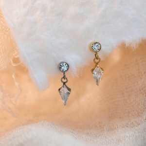 18G/16G CZ Dangle Earrings Internally Threaded Labret • Flat Back Earring • Tragus Stud • Helix Stud • Cz Stud • Cartilage Stud • Nose Stud
