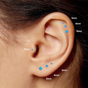 20G/18G/16G Blue Opal Push Pin Labret • Threadless Flat Back Earring • Tragus Stud • Flat Back Stud • Helix Stud • Cartilage • Nose Stud