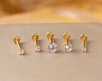 Hellrosa CZ Titan Labret Ohrstecker, Push Pin Flache Rückseite Ohrringe winzigen Tragus Ohrring, Freuen Helix Ohrring, Tragus Piercing Bolzen