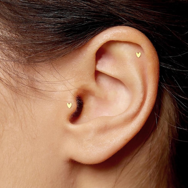 20G/18G/16G Heart Push Pin Labret • Threadless Flat Back Earring • Tragus Stud • Flat Back Stud • Helix Stud • Cartilage Stud • Nose Stud