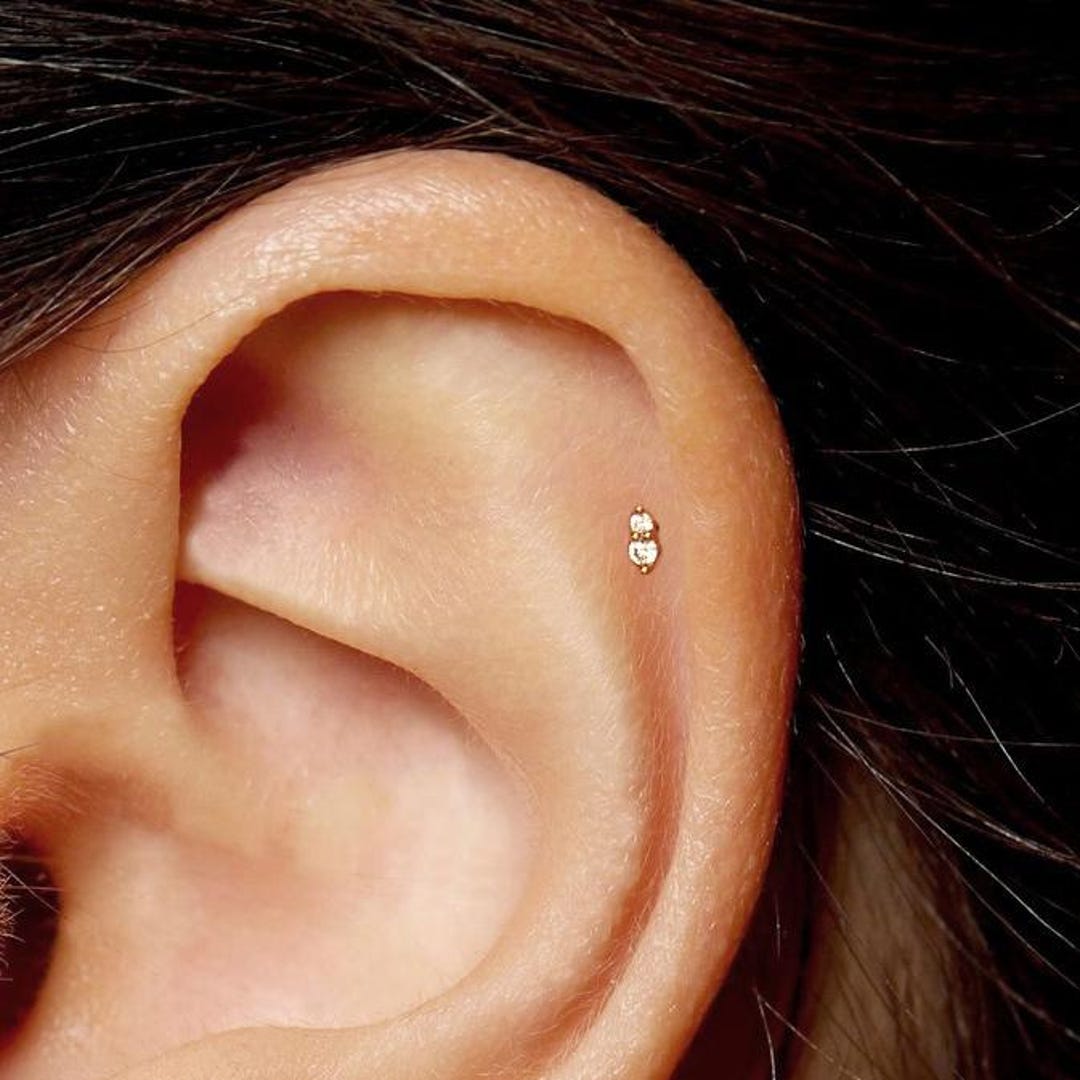 20G/18G/16G Tiny Push Pin Labret • Two Stone Flat Back Earring • Tragus ...