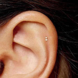 Petit labret à épingles 20 g/18 g/16 g • Boucle d'oreille deux pierres à l'arrière plat • Clou tragus • Clou à l'arrière plat • Clou hélicoïdal • Cartilage • Clou nasal