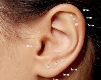 20G/18G/16G Weißer Opal Stecknadel Labret • Fadenlose Ohrring mit flacher Rückseite • Tragus Bolzen • Flacher Verschluss • Helix Ohrstecker • Knorpel • Nasen Ohrstecker